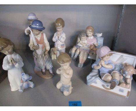 Seven items of Lladro to include three praying figures 