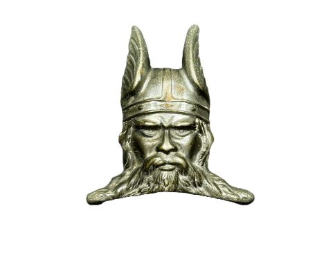 A vintage Rover P4 car mascot radiator badge in the form of a Viking warrior head