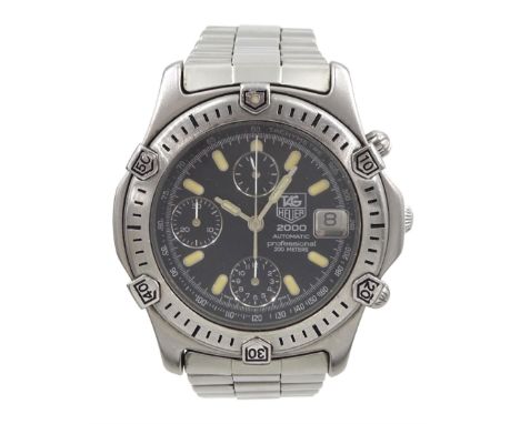 Tag Heuer 2000 gentleman's stainless steel automatic chronograph wristwatch, Ref. 169.306, black dial with triple register re