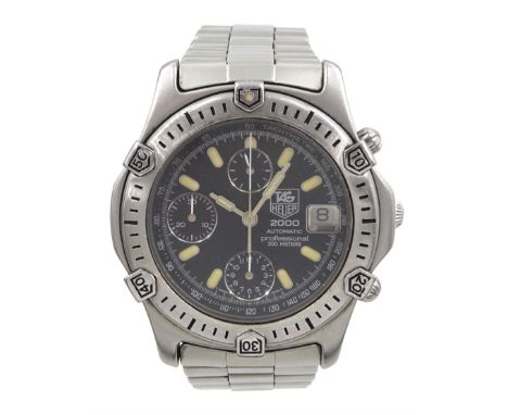 Tag Heuer 2000 gentleman's stainless steel automatic chronograph wristwatch, Ref. 169.306, black dial with triple register re