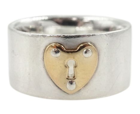 Tiffany & Co silver and 18ct gold keyhole heart lock ring, stamped Tiffany & Co, 925 750Condition Report:Approx 7.24gm, size 