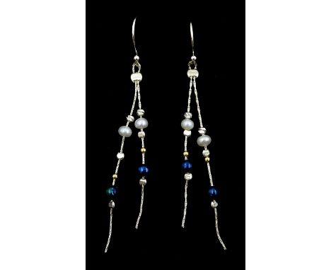 Pair of silver fresh water pearl pendant earringsCondition Report:Length = 67mm, good condition, tested silver 