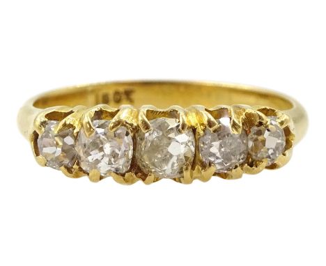 Early 20th century five stone old cut diamond ring, stamped 18ct, total diamond weight approx 0.65 caratCondition Report:Appr