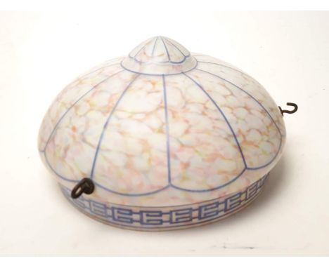An Art Deco glass ceiling light shade with chains. 