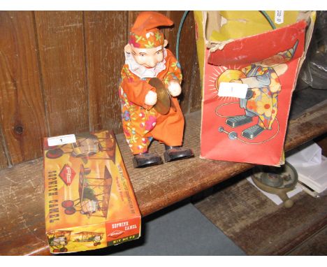 A vintage mechanical jester toy and a plane kit 