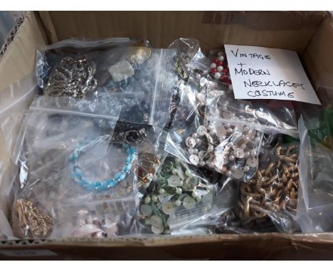 Box of vintage and modern necklaces 