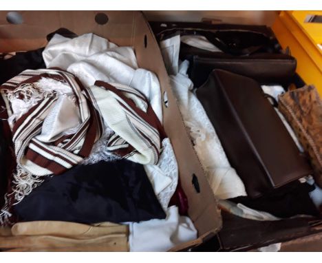 2 boxes of vintage ladies clothing and handbags 