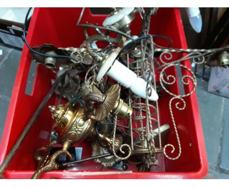 A box containing brass light fittings etc. 