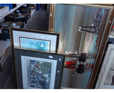 Pair signed prints, Sturgeon print and an oil painting 