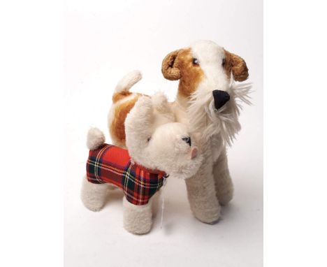 Two Wendy Boston vintage plush dogs: West Highland terrier and a Scott Terrier, bother labelled. 