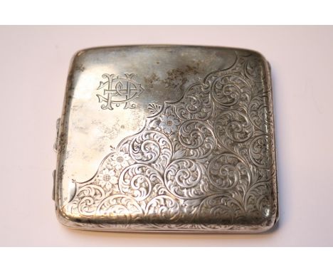 Early Silver engraved Cigarette case London 1945. 105g total 