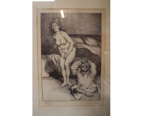 Camille D'Have 1926 - 1980 Limited edition lithograph 'Nude and Monkey' 