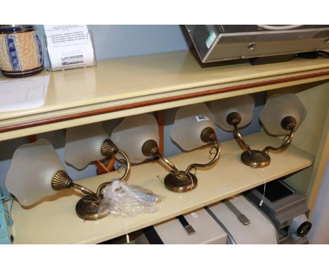 3 Brass Modern Light fittings with opaque shades 