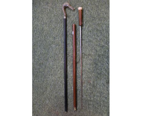 Late 19thC Sword Stick with brass ferrule and a Art deco Duck Handled Stick 