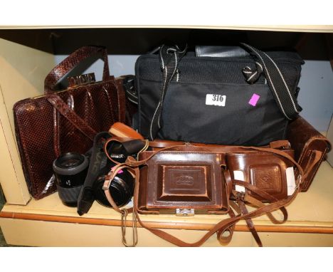 Collection of assorted Cameras and bygones to include Minolta Dynax, Zeiss Ikon folding camera etc.