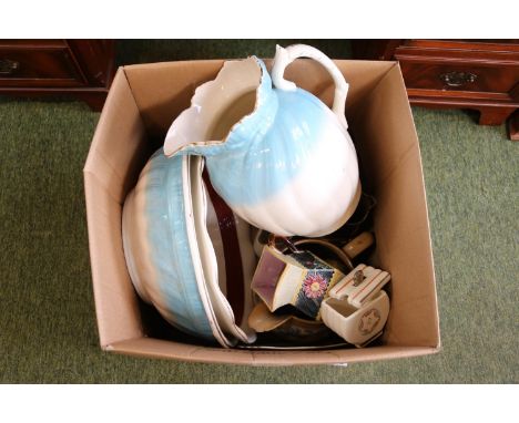 Large box of assorted Ceramics to include Carlton ware Preserve pot, Midwinter Art Deco etc.