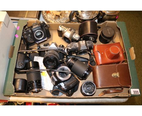 Box of assorted Camera and photographic items to include Pentax, Sony, Zenit etc.