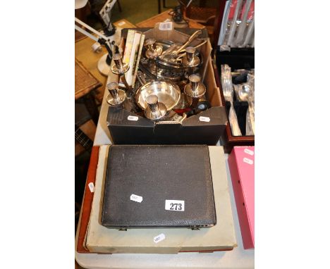 Collection of assorted Silver plated Flatware to include Pair of Silver Vases, Candelabra, Cased set of Dessert Knives and Fo