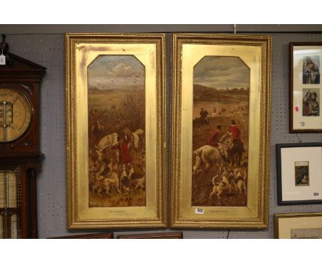 W H Hopkins Pair of framed Oleographs depicting Fox Hunting scenes 'Whoo -Whoop' &amp; 'Forrard Way' 