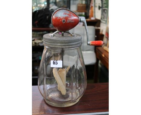 Vintage Blow Milk Churn with baluster glass jar and metal top 