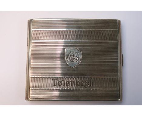 Silver 835 Cigarette Case, Inscribed totenkopf and Kriegweihnachten 1943. 105g total weight