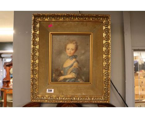 Gilt Framed Oleograph of the Blue Girl with Kitten 