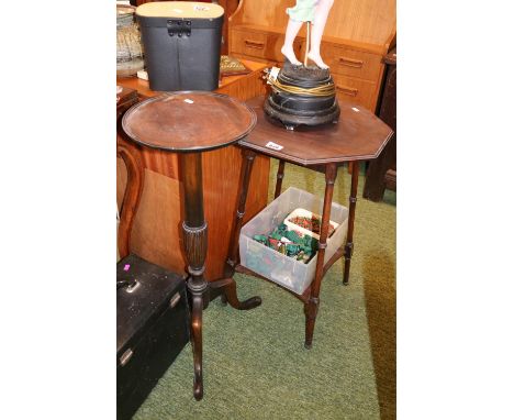 Edwardian Mahogany Jardinière tripod stand and a Octagonal Mahogany table with under tier 