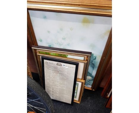 QUANTITY OF PRINTS AND NEWSLETTER FRAMED ITEM