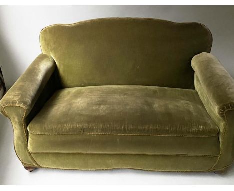 ART DECO SOFA, soft green velvet upholstered, 153cm W. 