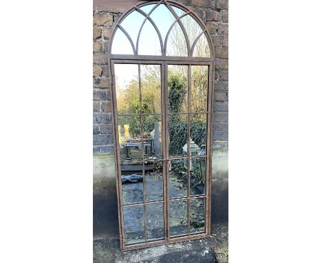 ARCHITECTURAL GARDEN MIRROR, Gothic arched frame, 180cm H x 75cm W. 