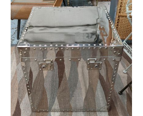 ANDREW MARTIN TRUNK, 62cm x 60cm H x 59cm, studded with a rising top and a handle to each side. 