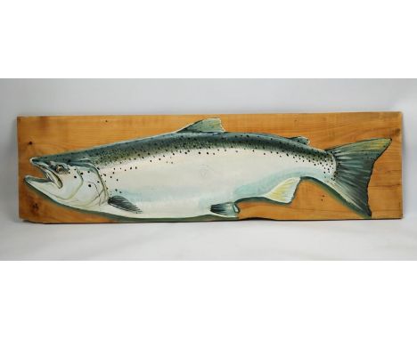 CLIVE FREDRIKSSON (Contemporary British, b. South Africa) 'Salmon', oil on panel, 34cm x 121cm approx. 