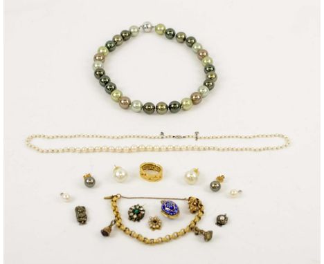 COLLECTION OF JEWELLERY, including a large faux pearl single strand bead necklace with magnetic clasp, a pair of white cultur