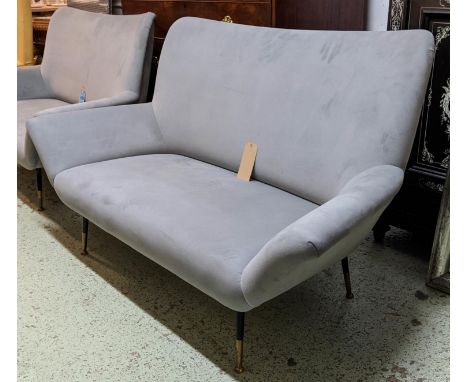 SOFA, 152cm L x 84cm H 1950's Italian style with light grey upholstery. 