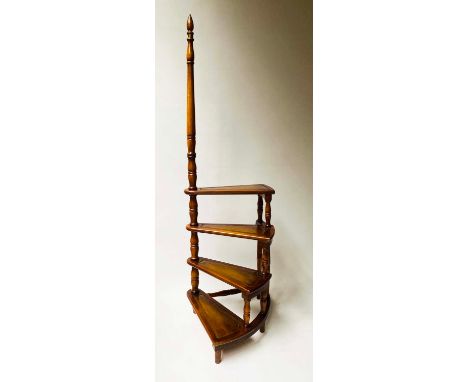 LIBRARY STEPS, a set, George III design fruitwood with four gilt tooled leather trimmed spiral steps, 157cm H (top step 74cm 