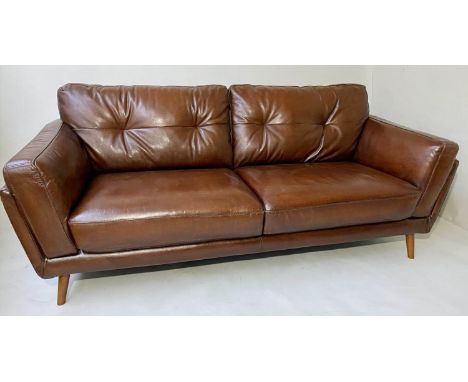 SOFA, three seater, 1970's Danish style grained tan leather, 190cm W. 