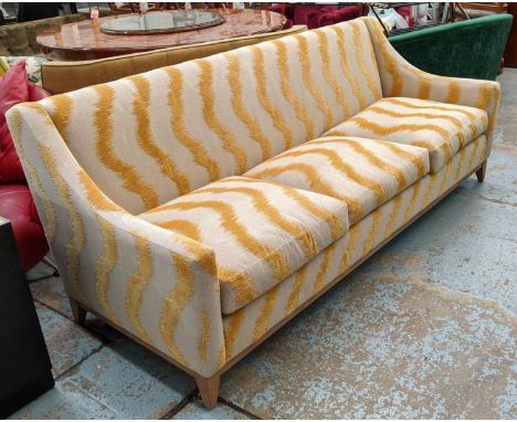 SOFA, 89cm H x 89cm x 225cm, three seater, golden chenille waved zig zag detail. 