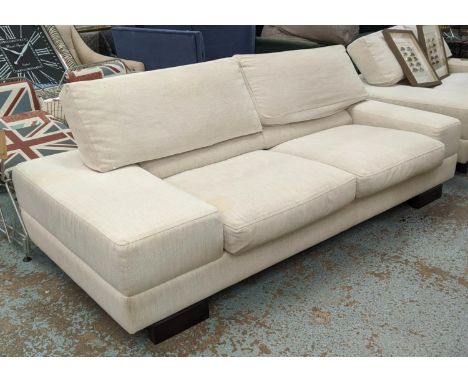 ROCHE BOBOIS SOFA, cream upholstered, two seater, 85cm H x 180cm x 110cm, adjustable backs. 