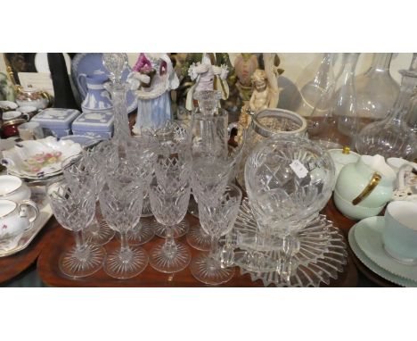 A Tray of Glassware to Include Sherries Decanters, Ice Bucket, Vase, Knife Rest etc 