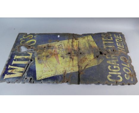 An Enamel Advertising Sign for Wills Cigarettes, Badly Rusted and Holes, 91cm High 