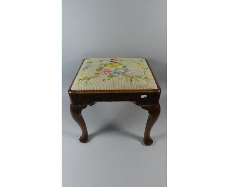 A Tapestry Topped Oak Dressing Table Stool on Cabriole Legs, 44cm Long 