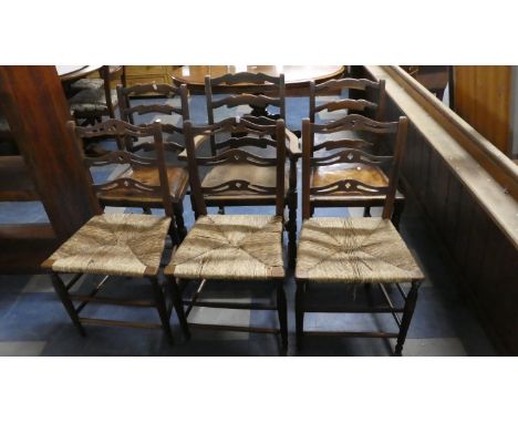 Two Sets of Three Ladder Back Dining Chairs 