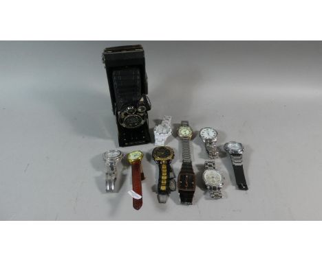 A Vintage Kodak Folding Camera Plus Nine Gents Wrist Watches 