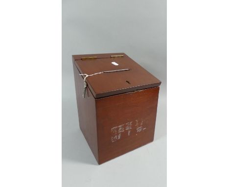 A Vintage Wooden Wall Hanging Ballot Box with Key, 29cm High 