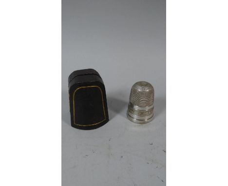A Novelty Cased Spirit Measure in the Form of a Large Thimble, Just a Thimble Full, 6cm High 