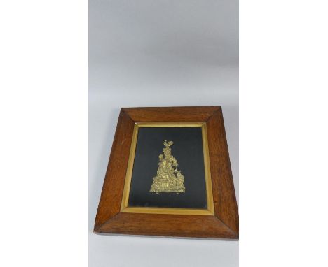 A Framed French Gilt Metal Mount Depicting Husband and Wife Seated Before Column with Cockerel Finial Frame, 37cmx43cm 