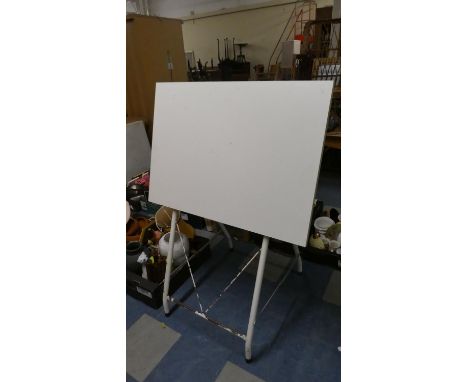 Two Metal Speaker Stands and an Architect's Drawing Table 