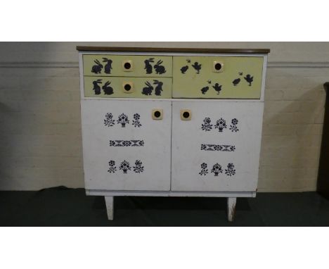 A Vintage Bedroom Chest Decorated with Stencils Having Three Drawers and Cupboard Base, 89cm Wide 