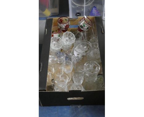 A Box of Coloured and Plain Glassware 