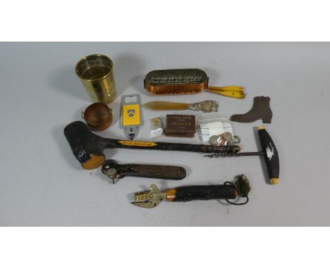 A Collection of Curios to Include Vintage Tin Openers, Corkscrew, Can Openers, Folding Cup Etc 